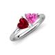 4 - Francesca 1.70 ctw Heart Shape (6.00 mm) Lab Created Ruby & Lab Created Pink Sapphire Toi Et Moi Engagement Ring 