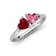 4 - Francesca 1.60 ctw Heart Shape (6.00 mm) Lab Created Ruby & Pink Tourmaline Toi Et Moi Engagement Ring 