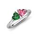 4 - Francesca 1.55 ctw Heart Shape (6.00 mm) Lab Created Emerald & Pink Tourmaline Toi Et Moi Engagement Ring 