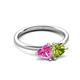 3 - Francesca 1.85 ctw Heart Shape (6.00 mm) Lab Created Pink Sapphire & Peridot Toi Et Moi Engagement Ring 