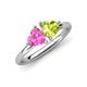 4 - Francesca 1.85 ctw Heart Shape (6.00 mm) Lab Created Pink Sapphire & Peridot Toi Et Moi Engagement Ring 