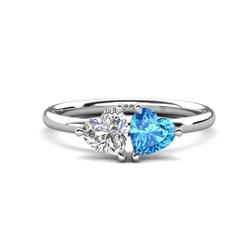 Francesca ctw Heart Shape GIA Certified Natural Diamond Blue Topaz Toi Et Moi Engagement Ring ctw Heart Shape GIA Certified Natural Diamond Blue Topaz with Tiger Claw Prong setting Two Stone Duo Women Engagement Ring in Sterling Silver