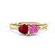 1 - Francesca 1.70 ctw Heart Shape (6.00 mm) Lab Created Ruby & Lab Created Pink Sapphire Toi Et Moi Engagement Ring 