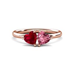 Francesca ctw Heart Shape Lab Created Ruby Pink Tourmaline Toi Et Moi Engagement Ring ctw Heart Shape Lab Created Ruby Pink Tourmaline with Tiger Claw Prong setting Two Stone Duo Women Engagement Ring in K Rose Gold