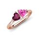 4 - Francesca 2.00 ctw Heart Shape (6.00 mm) Rhodolite Garnet & Lab Created Pink Sapphire Toi Et Moi Engagement Ring 