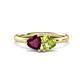 1 - Francesca 2.05 ctw Heart Shape (6.00 mm) Rhodolite Garnet & Peridot Toi Et Moi Engagement Ring 