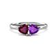 1 - Francesca 1.78 ctw Heart Shape (6.00 mm) Rhodolite Garnet & Amethyst Toi Et Moi Engagement Ring 