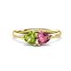 1 - Francesca 1.75 ctw Heart Shape (6.00 mm) Peridot & Pink Tourmaline Toi Et Moi Engagement Ring 
