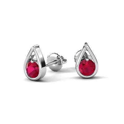Tasha ctw Round Ruby Tear Drop Solitaire Women Stud Earrings
