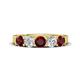 1 - Wenda 1.45 ctw (4.00 mm) Round Red Garnet & Lab Grown Diamond Side Gallery 5 Stone Wedding Band 