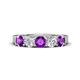 1 - Wenda 1.10 ctw (4.00 mm) Round Amethyst & Natural Diamond Side Gallery 5 Stone Wedding Band 
