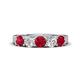 1 - Wenda 1.28 ctw (4.00 mm) Round Ruby & Natural Diamond Side Gallery 5 Stone Wedding Band 