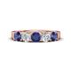 1 - Wenda 1.10 ctw (4.00 mm) Round Iolite & Natural Diamond Side Gallery 5 Stone Wedding Band 