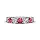 1 - Wenda 1.10 ctw (4.00 mm) Round Pink Tourmaline & Natural Diamond Side Gallery 5 Stone Wedding Band 