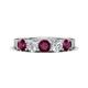1 - Wenda 1.45 ctw (4.00 mm) Round Rhodolite Garnet & Natural Diamond Side Gallery 5 Stone Wedding Band 