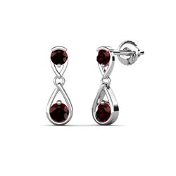 Aella ctw Red Garnet Dual Teardrop Women Dangle Earrings ctw Red Garnet Dual Teardrop Bezel set Women Dangle Earrings in K White Gold
