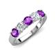 4 - Wenda 1.10 ctw (4.00 mm) Round Amethyst & Natural Diamond Side Gallery 5 Stone Wedding Band 