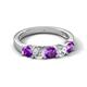 5 - Wenda 1.10 ctw (4.00 mm) Round Amethyst & Natural Diamond Side Gallery 5 Stone Wedding Band 