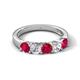 5 - Wenda 1.28 ctw (4.00 mm) Round Ruby & Natural Diamond Side Gallery 5 Stone Wedding Band 