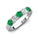 4 - Wenda 1.10 ctw (4.00 mm) Round Emerald & Natural Diamond Side Gallery 5 Stone Wedding Band 