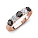 4 - Wenda 1.31 ctw (4.00 mm) Round Black Diamond & Natural Diamond Side Gallery 5 Stone Wedding Band 