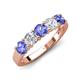 4 - Wenda 1.19 ctw (4.00 mm) Round Tanzanite & Natural Diamond Side Gallery 5 Stone Wedding Band 