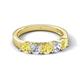 5 - Wenda 1.29 ctw (4.00 mm) Round Yellow Sapphire & Natural Diamond Side Gallery 5 Stone Wedding Band 