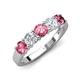 4 - Wenda 1.10 ctw (4.00 mm) Round Pink Tourmaline & Natural Diamond Side Gallery 5 Stone Wedding Band 