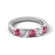 5 - Wenda 1.10 ctw (4.00 mm) Round Pink Tourmaline & Natural Diamond Side Gallery 5 Stone Wedding Band 