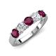 4 - Wenda 1.45 ctw (4.00 mm) Round Rhodolite Garnet & Natural Diamond Side Gallery 5 Stone Wedding Band 