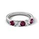 5 - Wenda 1.45 ctw (4.00 mm) Round Rhodolite Garnet & Natural Diamond Side Gallery 5 Stone Wedding Band 