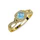 4 - Amy Desire 1.20 ctw Blue Topaz Round (6.50 mm) & Natural Diamond Round (1.10 mm) Swirl Halo Engagement Ring 