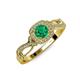 4 - Amy Desire 1.05 ctw Emerald Round (6.00 mm) & Natural Diamond Round (1.10 mm) Swirl Halo Engagement Ring 
