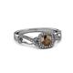 6 - Amy Desire 1.25 ctw Smoky Quartz Round (6.50 mm) & Natural Diamond Round (1.10 mm) Swirl Halo Engagement Ring 