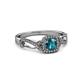 6 - Amy Desire 1.20 ctw London Blue Topaz Round (6.50 mm) & Natural Diamond Round (1.10 mm) Swirl Halo Engagement Ring 