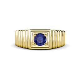 Angelo ct Iolite Ribbed Shank Solitaire Men Band ct Iolite Ribbed Shank Solitaire Prong Set Men Band K Yellow Gold