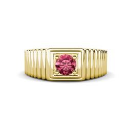 Angelo ct Pink Tourmaline Ribbed Shank Solitaire Men Band ct Pink Tourmaline Ribbed Shank Solitaire Prong Set Men Band K Yellow Gold