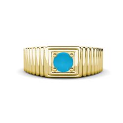 Angelo ct Turquoise Ribbed Shank Solitaire Men Band ct Turquoise Ribbed Shank Solitaire Prong Set Men Band K Yellow Gold