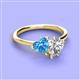 3 - Sasha Heart Shape Blue Topaz & Pear Shape Forever One Moissanite 2 Stone Duo Ring 