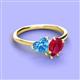 3 - Sasha Heart Shape Blue Topaz & Pear Shape Lab Created Ruby 2 Stone Duo Ring 