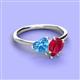 3 - Sasha Heart Shape Blue Topaz & Pear Shape Lab Created Ruby 2 Stone Duo Ring 