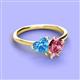 3 - Sasha Heart Shape Blue Topaz & Pear Shape Pink Tourmaline 2 Stone Duo Ring 