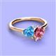 3 - Sasha Heart Shape Blue Topaz & Pear Shape Pink Tourmaline 2 Stone Duo Ring 