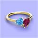 3 - Sasha Heart Shape Blue Topaz & Pear Shape Rhodolite Garnet 2 Stone Duo Ring 