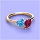 3 - Sasha Heart Shape Blue Topaz & Pear Shape Rhodolite Garnet 2 Stone Duo Ring 