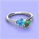 3 - Sasha Heart Shape Blue Topaz & Pear Shape Lab Created Alexandrite 2 Stone Duo Ring 