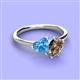 3 - Sasha Heart Shape Blue Topaz & Pear Shape Smoky Quartz 2 Stone Duo Ring 