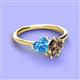 3 - Sasha Heart Shape Blue Topaz & Pear Shape Smoky Quartz 2 Stone Duo Ring 