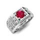 4 - Kellan 0.95 ct (6.00 mm) Ruby Geometric Square Side Design Solitaire Men Band 