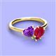 3 - Sasha Heart Shape Amethyst & Pear Shape Lab Created Ruby 2 Stone Duo Ring 